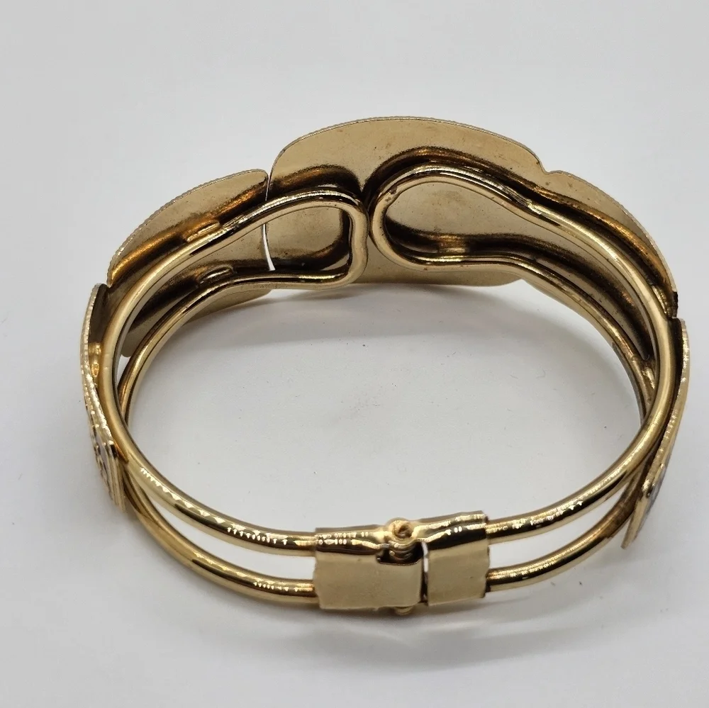Vintage Cloisonne Enamel Butterfly & Floral Clamper Cuff Bracelet